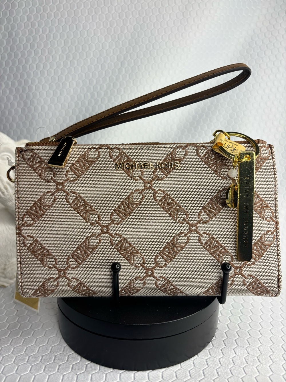 Michael Kors Double Zip Logo Wristlet Clutch Bag and Fashion Bag Charm NWT